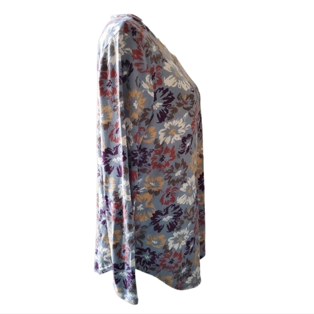 bombom Floral Long Sleeve Knit Top Multicolor Gray Gold Rust Pullover Size L - Picture 4 of 7